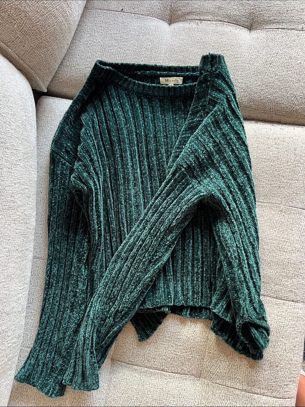 Miracle Dark Green Ribbed Chenille Crewneck Sweater